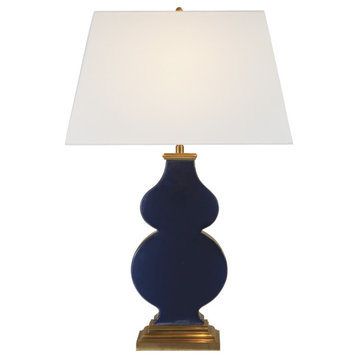 Anita Table Lamp in Midnight Blue Porcelain with Linen Shade