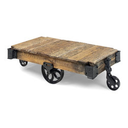 Wright Table Company - The No. 660 Cart Cocktail, Weathered Oak, Black Metal - Coffee Tables