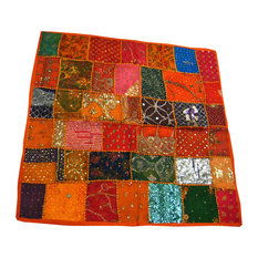 Mogul Interior - Consigned Sari Tapestry Indian Wall Hanging Orange Table Runner - Tapestries