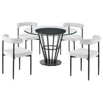 Armen Living - Veronica Shannon Round Glass Dining Table 5-Piece Set, Black Iron, Cream Fabric - Bring sleek sophistication and comfort to your dining space with the Veronica Shannon 5 Piece Dining Set by Armen Living. This set includes 1 Veronica Round Glass Dining Table and 4 Shannon Upholstered Dining Chairs. With a chic and refined aesthetic, this dining set is ready to make a statement. The dining table includes a 48" glass tabletop that rests on a round walnut veneer panel for a beautiful contrast of materials. The conical base attains a sleek and airy presence with its metallic detailing. The Veronica dining table serves as a stunning centerpiece for your kitchen, dining, or living space, and its round shape creates a natural hub for inclusive conversations and activities. Our Shannon dining chairs serve as a perfect compliment to create this contemporary and modern dining set. The Shannon chair includes a cylindrical cushion and curved backrest to offer perfect back support and a generously padded seat to provide a comfortable seating experience. These chairs are covered in performance fabric to offer easy care and maintenance. This dining set can grace your kitchen, dining room, or living space to make a stunning centerpiece, while it adds a dose of sophistication and comfort from your casual to formal meals. The dining set features quality materials and craftsmanship to serve you for years to come. The Veronica Shannon 5 Piece Round Glass Dining Table Set is available in matching finishes and a variety of colors, or sold separately to achieve any look you desire.