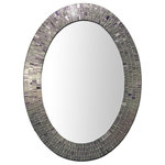 DecorShore - Bohemian Rhapsody Mosaic Decorative Wall Mirror, Oval Silver Violet Glass Mirror - 32" Oval Decorative Glass & Wood Framed Wall Mirror features artist-designed shimmering metallic silver and ultraviolet glass mosaic, 2018's hottest interior color pick. Handmade and unique, this mirror reflects light and illuminates the playful shimmer of colors contained within each piece of hand-cut glass mosaic tile. Artistry in home decor accents has never been more evident than in DecorShore's Bohemian Rhapsody Purple Rain Mosaic Wall Mirror