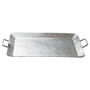 Silver Hammered Rectangle Serving Tray With Handles