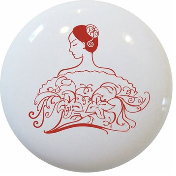 Red Geisha Ceramic Cabinet Drawer Knob