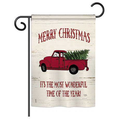 Merry Christmas Vintage Truck Winter, Seasonal Garden Flag 13"x18.5"