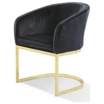 Elegant Accent Chair, Gold Half Moon Base With Velvet Seat and Curved Back, Navy