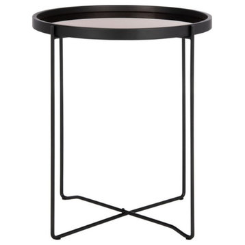 Ruth Small Round Tray Top Accent Table, Black/Rose Gold