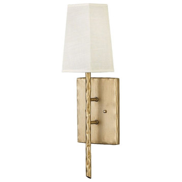 1 Light Modern Farmhouse Steel Wall Sconce Off White Fabric Shade-20.75 Inches