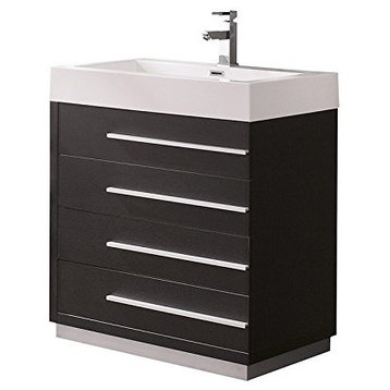 Fresca Livello Black Modern Bathroom Cabinet Integrated Sink, 30"