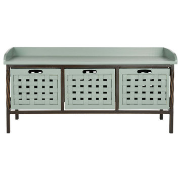 Jacob 3 Drawer Wooden Storage Bench, Dusty Green