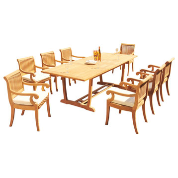9-Piece Outdoor Teak Dining Set: 94" Masc Rectangle Extn Table, 8 Giva Arm Chair