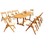 Teak Deals - 11-Piece Outdoor Teak Dining Set: 94" Masc Oval Table, 10 Surf Folding Chairs - Set includes: 94" Double Extension Oval Dining Table and 10 Folding Arm Chairs.