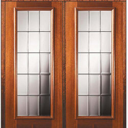 Pre-hung Double Door 80 Wood Mahogany French Full Lite Glass - Patio Doors