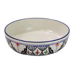 Le Souk Ceramique - Wide Stoneware Salad/Pasta Bowl Tibarine Design - Serving And Salad Bowls