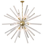 Light Citizen - Stella Starburst Satin Brass Large Sputnik Chandelier, 46" Wide - Great pricing for a large chandelier! The combination of triangular, fluted clear glass rods with satin brass sphere makes a grand statement over a dining table or suspended by a staircase. Please note that this is a large chandelier that may not work on a low ceiling. Installation by a licensed electrician is recommended. Also available in polished nickel and gray glass rods.