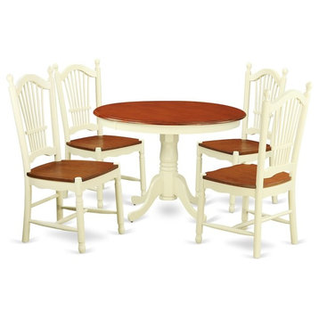 5-Piece Set With a Round Small Table 4 Leather Kitchen Chairs, Buttermilk Cherry