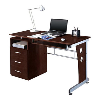 Techni Mobili Reversible L-Shape Computer Desk with Drawers and File Cabinet, Walnut