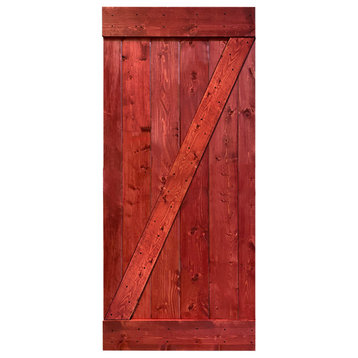 Stained Solid Pine Wood Sliding Barn Door, Cherry Red, 24"x84", Z Bar
