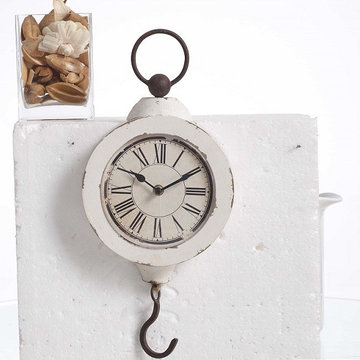 Weathered Wood Hanging Clock, White