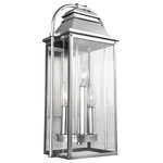 Visual Comfort Studio Collection - Feiss 3-Light Outdoor Lantern, Brushed Steel - The Feiss Wellsworth three light outdoor wall fixture in painted brushed steel enhances the beauty of your property, makes your home safer and more secure, and increases the number of pleasurable hours you spend outdoors. A subtle interplay of traditional design elements and nautical influences creates the charming visual approach to the Wellsworth outdoor collection by Feiss. Two very different aesthetics are available. A new Antique Bronze finish paired with Clear Seeded glass creates a more traditional look to these outdoor light fixtures; while a new Painted Brushed Steel finish coupled with Clear glass reflects a more contemporary approach. The Wellsworth collection includes a 3-light outdoor pendant, a 3-light outdoor post lantern, and 3-light small and medium outdoor lanterns, as well as a 4-light large outdoor lantern. Cast aluminum construction ensures durability. Wet Rated.