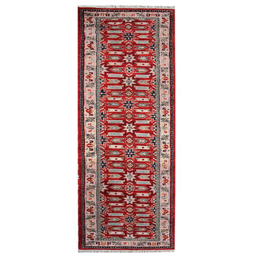 Hand Knotted Afghan Wool And Silk Area Rug Oriental Kazak Red Cream
