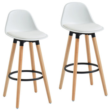 Set of 2, Abs and Solid Wood 26'' Counter Stool, White