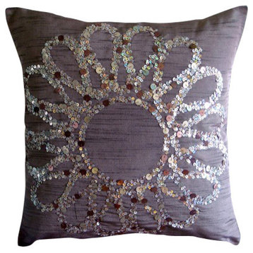 Sequins Flower Purple Euro Sham, Art Silk 26"x26" Euro Pillow, Plum Blossom