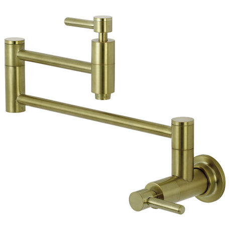 Kingston Brass Wall Mount Pot Filler Kitchen Faucet, Brushed Brass
