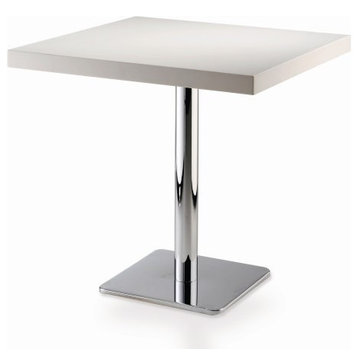 Polo Square Dining Table, White Lacquer Top With Polished Chrome Base