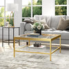 Minimalist Coffee Table, Square Design With Clear Tempered Glass Top, Brass