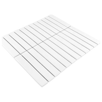 GIO White Matte 1" X 6" Stacked Linear Porcelain Mosaic Tile, 55 Sheets