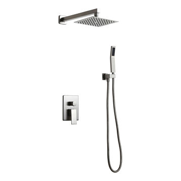 Rain Shower Head & Handheld Shower Set Wall Mount Shower System Dual Function, B