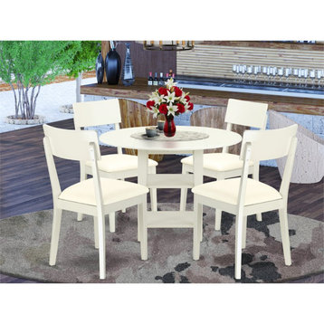 East West Furniture Sudbury 5-piece Wood Dining Set with Leather Seat in White