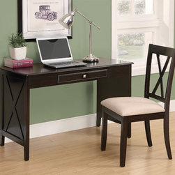 2pcs Computer Desk - Cappuccino Birch Veneer Computer Desk Set - Desks And Hutches