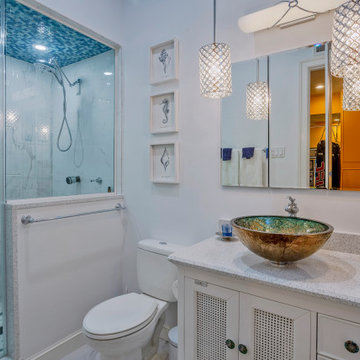 Serene Coastal Bathroom with Mosaic Accents and Spa Ambiance