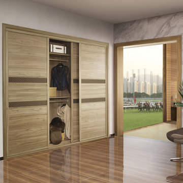 Contemporary Wood Grain Melamine Sliding Wardrobe YG21454