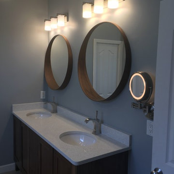 72" Vanity with custom Quartz top, Round Mirrors, Vanity Lighting