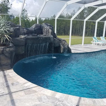 Indoor Pool with Fire Pit & Rock Water Feature