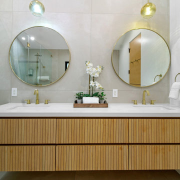 Vanity Detail with Undermount Basins and Fluted Drawer Fronts