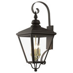 Livex Lighting Inc. - 4 Light Bronze Outdoor Extra Large Wall Lantern, Antique Brass - The stylish bronze finish outdoor Adams extra large wall lantern is a great way to update your home's exterior decor. A flat metal curved arm attaches the solid brass decorative housing to the square backplate while clear glass shows off the antique brass finish cluster.