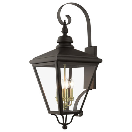 4 Light Bronze Outdoor Extra Large Wall Lantern, Antique Brass