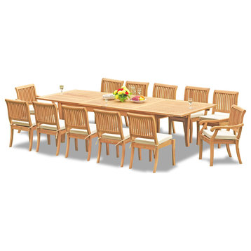 13-Piece Teak Dining Set 122" X-Large Rectangle Table 12 Arbor Stacking Chairs