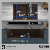Karran 33" Top Mount Large/Small Bowl Quartz Kitchen Sink, Brown