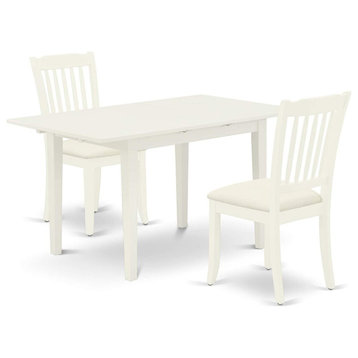 Contemporary Dining Set, Cushioned Chairs With Slatted Back, White, 3 Pieces