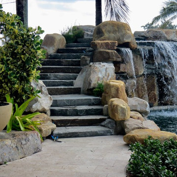 Large Pool Waterfall Staircase