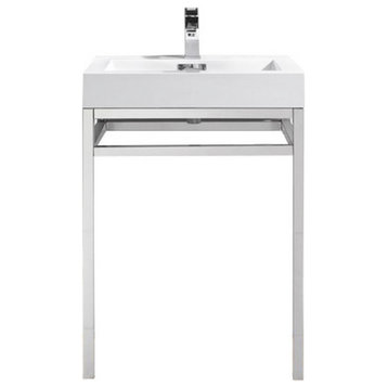 KubeBath Haus Stainless Steel Console With White Acrylic Sink, Chrome, 24''