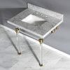 30X22 Marble Vanity Top w/Acrylic Console Legs, Carrara Marble/Brushed Brass