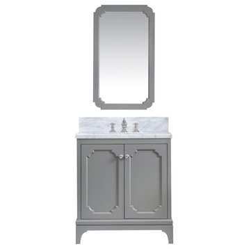 Queen 30 In. Marble Countertop Vanity in Grey with Mirror and Waterfall Faucet