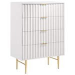 Meridian Furniture - Modernist Medium Gloss Finish Chest, Brushed Gold - Embody industrialist style with this Modernist chest in a white medium gloss finish. Utilitarian but sculptural in design, this piece features a ridged, textured look that is chic but sleek. It rests on brushed gold steel legs and has gold brushed handles for a bit of regality. Combine this piece with other items in the Modernist lineup for a cohesive finish to your room makeover.