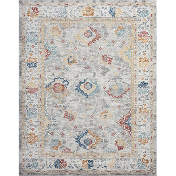 Georgette Traditional Floral Area Rug, Cream/Gray, 5'3"x7'7"