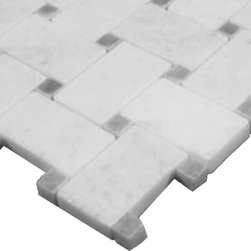Statuary Crystal Marble Italian White Statuario Basketweave Mosaic Tile with Bar - Home Accessories & Decor